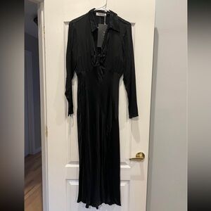 Astr Black Long Sleeve Satin Midi Dress